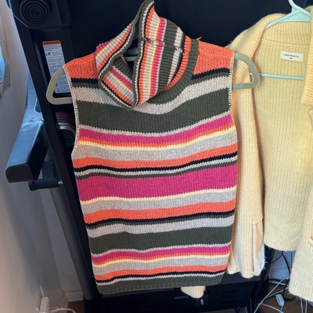 Vintage St. John's Bay Multi-Color Striped Sleeveless Turtleneck Sweater